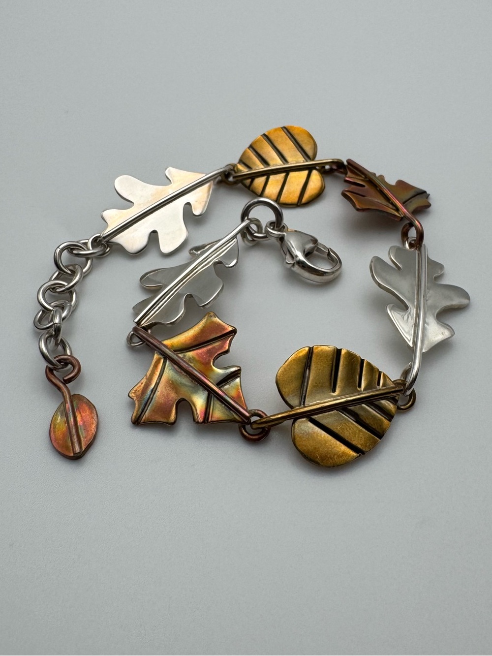 AJH Sterling Silver 925 Copper Brass Multi Metal Fall Leaf Bracelet